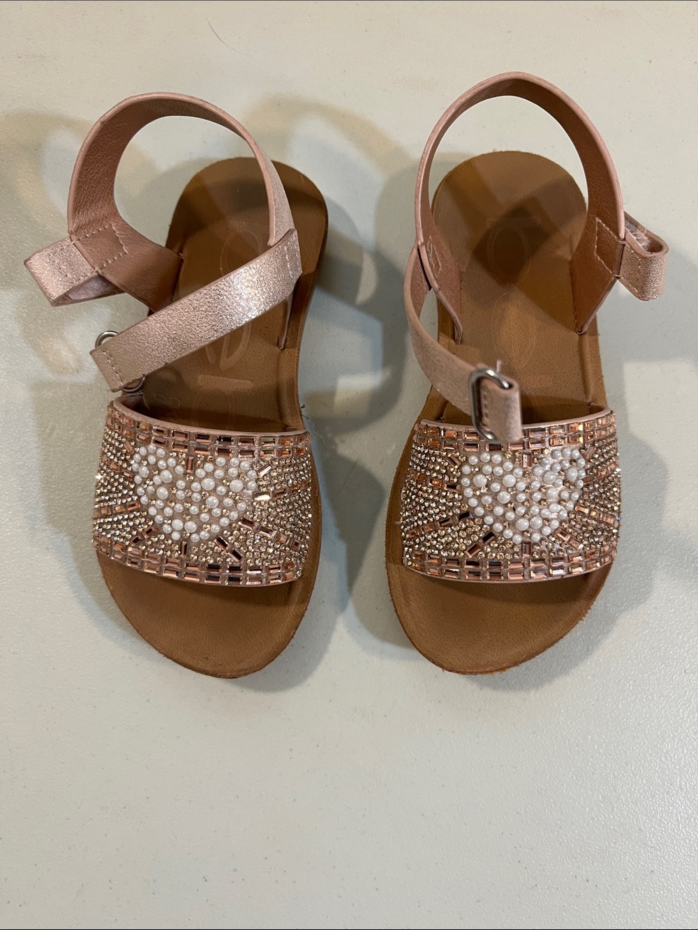 bebe Rose Gold Pearl Heart Embellished Sandals
